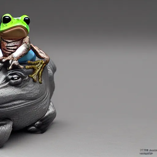 Image similar to a frog riding on a pig in a nuclear wasteland