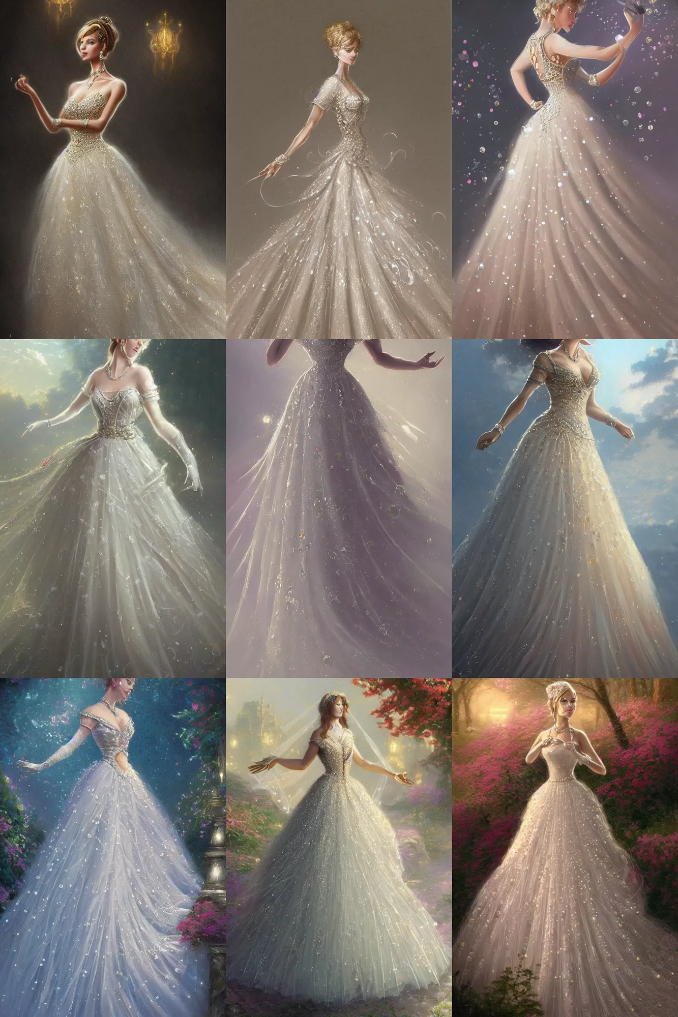 Prompt: a beautiful picture of dress with pearls, gem, diamonds, embroidery design ， by greg rutkowski and thomas kinkade, trending on artstation
