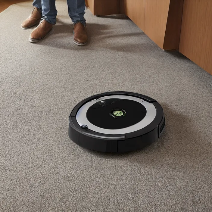 Image similar to A Roomba with a four stand legs with wheels, product advertising, professional advertising, studio quality product