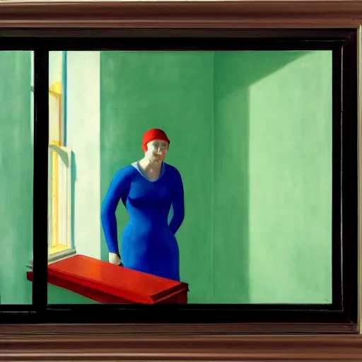 Prompt: person looking through window in house, Edward hopper