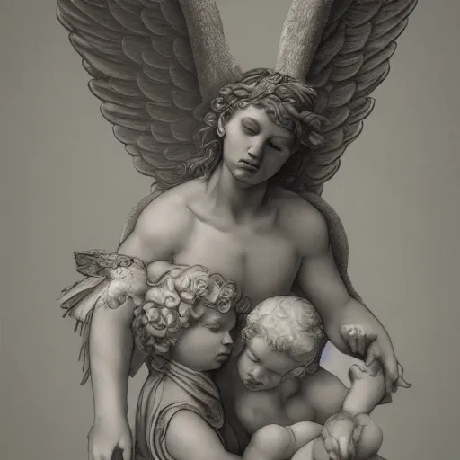 Prompt: guardian angel protecting child by michelangelo, very detailed, deviantart, artstation