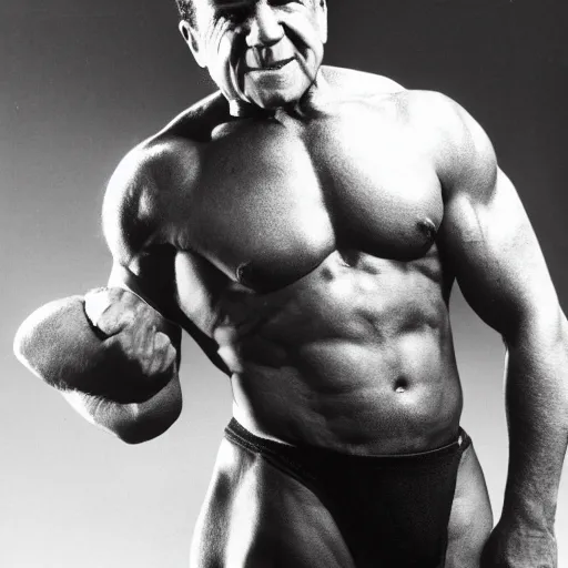 Image similar to photo of richard nixon as a bodybuilder, professional portrait photograph, trending on artstation, 3 5 mm, 8 k hdr,