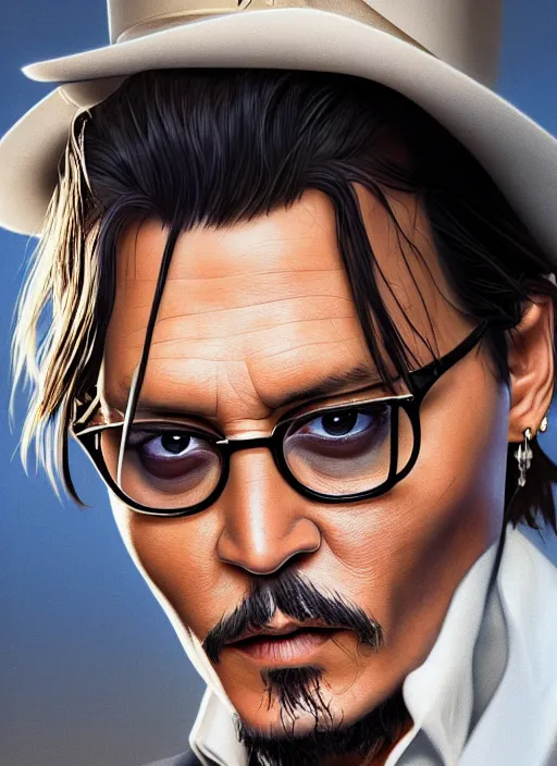 Prompt: portait of Johnny Depp, sharp focus, illustation, stunning lighting, realistic character concept, light atmosphere, golden ration, cinematic lighting, high resolution, insanely detailed and intricate, art by (Hayao Miyazaki and Matt Groening), 8k