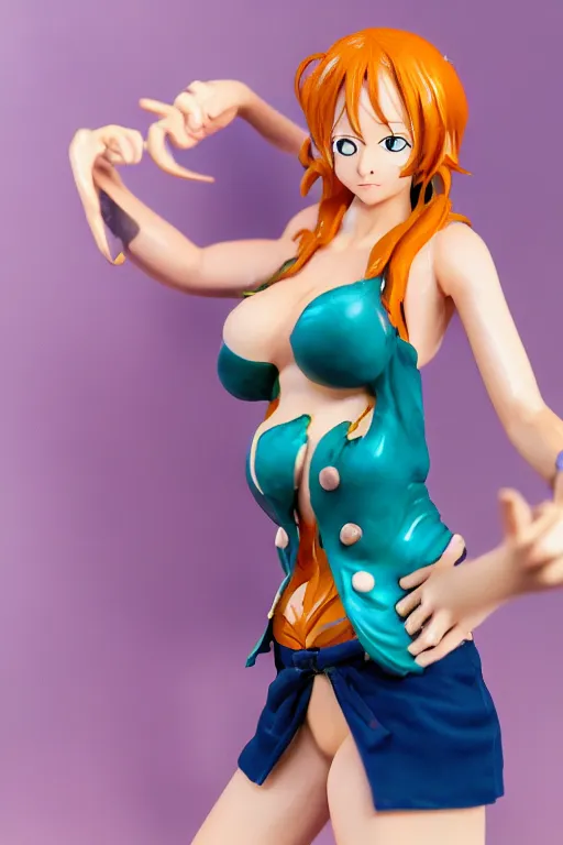 Prompt: A full portrait photo of nami one piece, f/22, 35mm, 2700K, lighting.