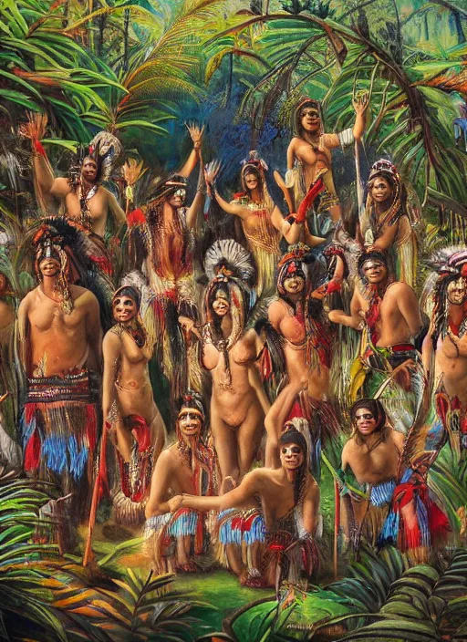 native americans hunting in the forest, realistic