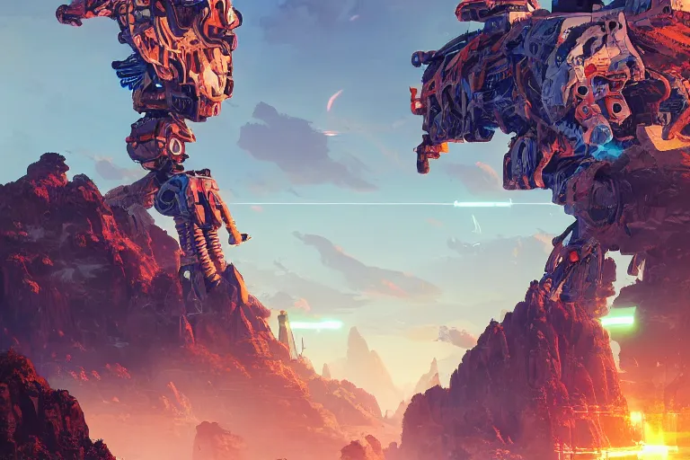 Image similar to rockbreaker machine mecanical creature robot of horizon forbidden west horizon zero dawn radiating a glowing aura global illumination ray tracing hdr fanart arstation by ian pesty and alena aenami artworks in 4 k