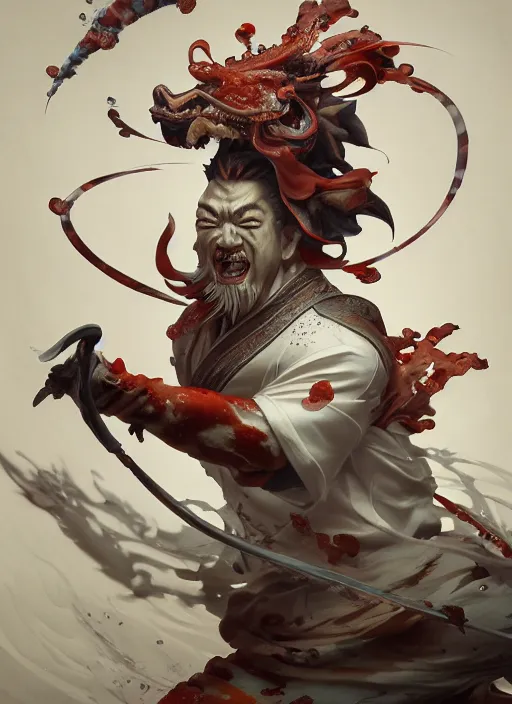 Image similar to subsurface scattering, white, koi, samurai deity, by jesper ejsing, justin gerard, tomasz alen kopera, cgsociety and fenghua zhong, highly detailed, rim light, cinematic lighting, illustration, art, octane render, very coherent, cinematic, hyper realism, high detail, octane render, 8 k