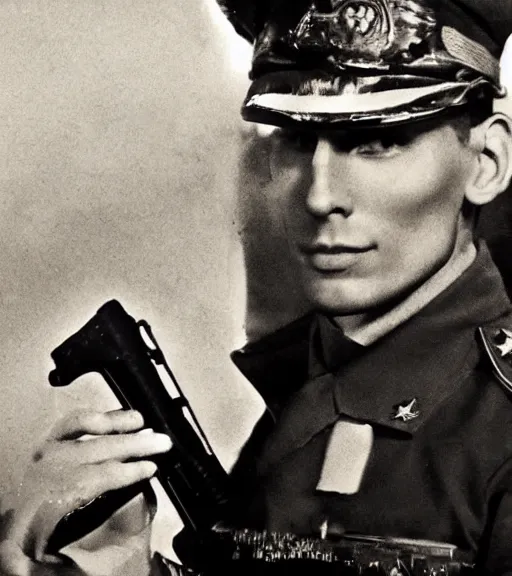 Prompt: black and photo of Jerma as a WW2 general