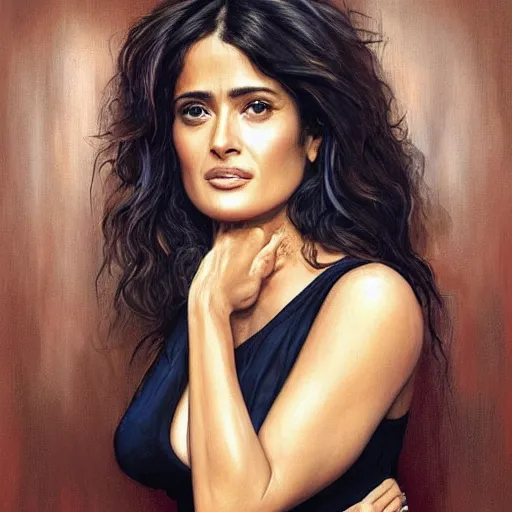 Image similar to salma hayek in a bar, perfect eyes looking at the camera, beautiful face, real life colors, elegant, sharp focus, hyper - realistic, 4 k, highly detailed, hd, dramatic lighting by brom