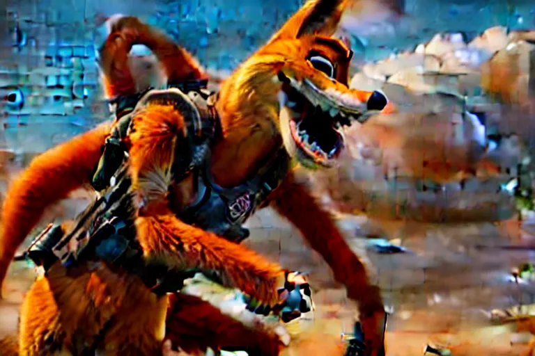 Image similar to nick wilde ( from zootopia ), heavily armed and armored facing down armageddon in a dark and gritty reboot from the makers of mad max : fury road