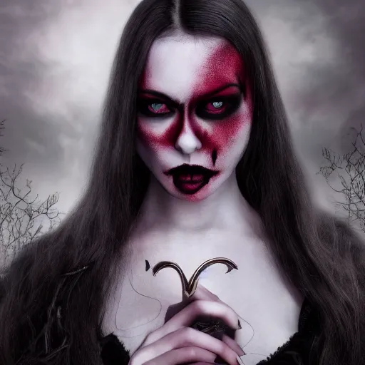 Prompt: vampiress in wonderland mcgee's alice lavender mysterious portrait sharp focus cinematic 8 k highly detailed realistic gothic