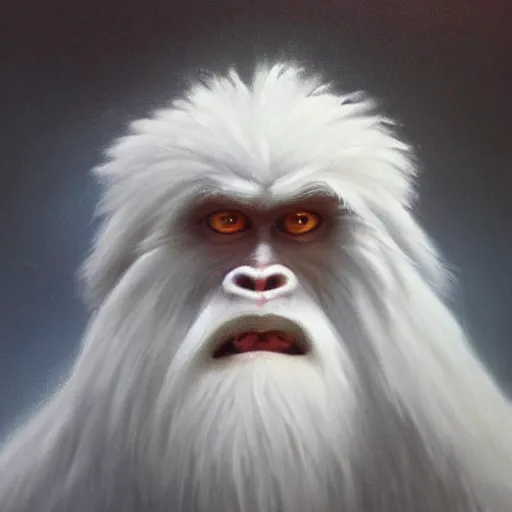 Prompt: oil painting of a yeti, a white snow primate, in style of ivan aivazovsky, expressive face, detailed face, detailed eyes, full body, feminine face, tracer overwatch, disney, pixar