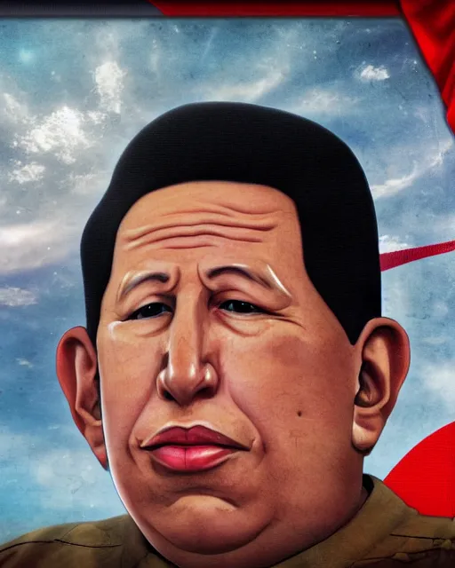 Prompt: Digital presidential anime art of Hugo Chavez by A-1 studios, serious expression, empty warehouse background, highly detailed, spotlight