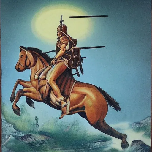 Image similar to a exotic metro pollynsdian warrior riding a horse through a river, painted by jorgihno gisbana and takashi tokyo, style of ultra capitalism surealism