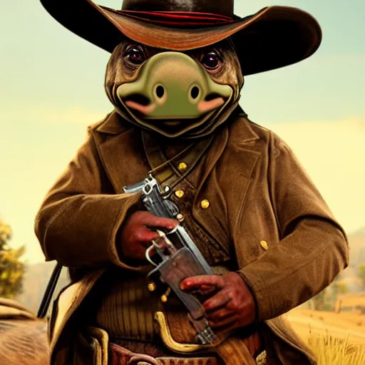 Prompt: cute little anthropomorphic tortoise in Red Dead Redemption 2 (2018 videogame) cover art, ultra wide lens shot , tiny, swine, hug, small, short, cute and adorable, pretty, beautiful, DnD character art portrait, matte fantasy painting, DeviantArt Artstation, by Jason Felix by Steve Argyle by Tyler Jacobson by Peter Mohrbacher, cinematic lighting