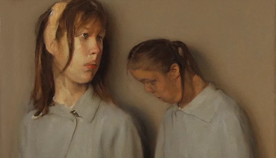 Image similar to painting by borremans, girl, detailed, stunning
