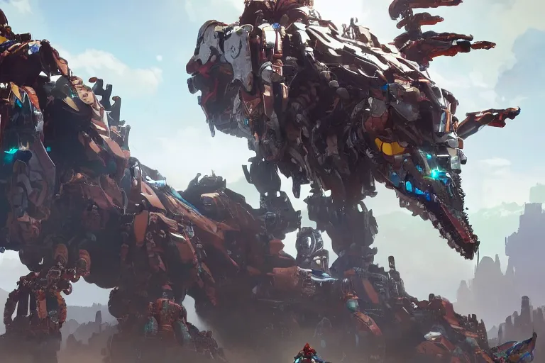 Image similar to watcher machine mecha animal beast robot of horizon forbidden west horizon zero dawn bioluminiscence global illumination ray tracing hdr fanart arstation by sung choi and eric pfeiffer and gabriel garza and casper konefal