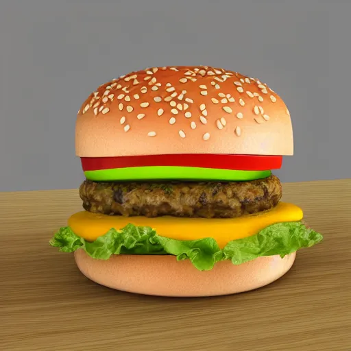 Image similar to blender render of cheeseburger with 3 0 patties