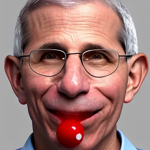 Image similar to dr. fauci with a red ball gag in his mouth, realistic render, digital art, highly detailed, dramatic lighting, award winning deviant art