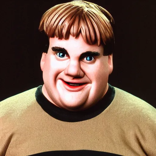 Prompt: chris farley, as a bobblehead, ebay photo