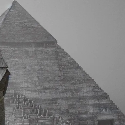 Prompt: A closeup shot of Pyramid Head standing in front of The Satanic Great Pyramid of Giza, intricate, highly detailed, fullbody, artstation, dark fantasy, horror, Silent Hill game, concept art, smooth, sharp focus, illustration, art by greg rutkowski and orientalism and bouguereau and Zdzislaw Beksinski, good clear quality, lighting, biology, symmetrical artwork, perfect face, 135 mm, cinematic, hyper realism, high detail, octane render, 8k, chrome accents