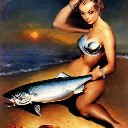 Image similar to a sardine in a can, by frank frazetta