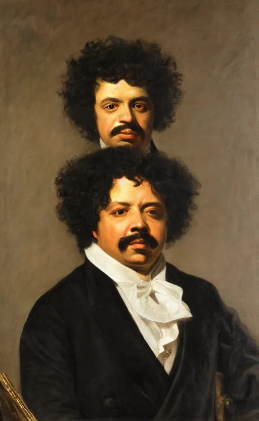 Image similar to Portrait of Alexandre Dumas, oil on canvas, highly detailed, by Delacroix, 8k