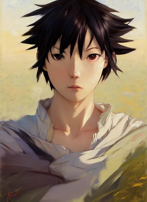 Image similar to portrait of Asuka Soryu Langley, Anime, countryside, calm, fantasy character portrait, dynamic pose, above view, sunny day, thunder clouds in the sky, artwork by Jeremy Lipkin and Giuseppe Dangelico Pino and Michael Garmash and Rob Rey, very coherent asymmetrical artwork, sharp edges, perfect face, simple form, 100mm