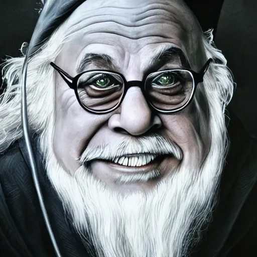 Image similar to portrait danny devito as gandalf, deviantart, smile, ultra realistic illustration, final fantasy, high quality