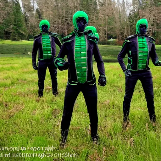 Image similar to the emerald green reapers stand in the meadow, preparing to take souls