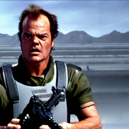 Prompt: jack nicholson in a still from starship troopers, cinematic, widescreen