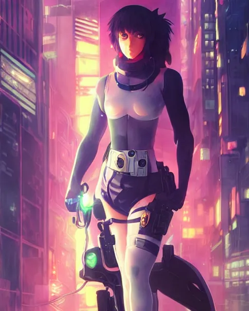 Prompt: anime key visual of a cat lady police officer, neon, cyberpunk, futuristic, stunning, highly detailed, digital painting, artstation, smooth, soft focus, illustration, art by artgerm and greg rutkowski and alphonse mucha