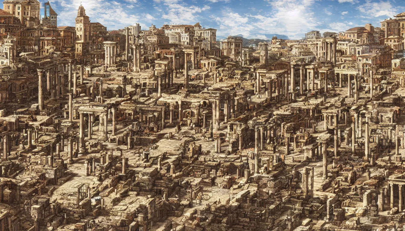 Prompt: a populated ancient roman city, street view, beautiful, HD, realistic