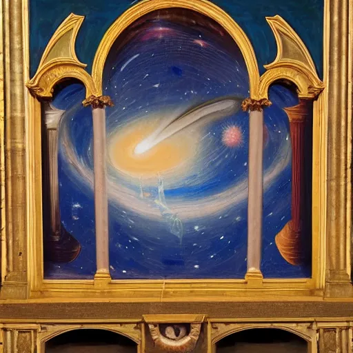 Prompt: creation of the universe painted in the gent altar piece