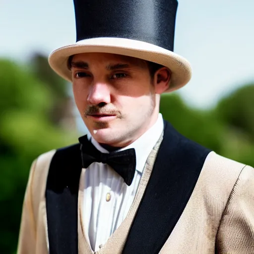 man in beige top hat with neat hair and silver monocle | Stable ...