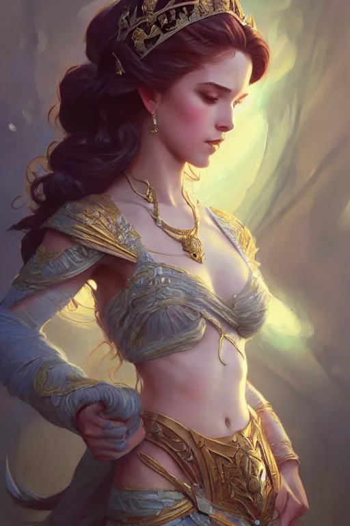 Image similar to Beautiful female princess, Full body shot, D&D, fantasy, intricate, elegant, highly detailed, digital painting, artstation, concept art, matte, sharp focus, illustration, hearthstone, art by Artgerm and Greg Rutkowski and Alphonse Mucha