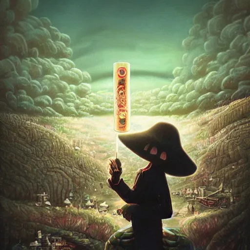 Image similar to A centered chest up portrait of a psychedelic demonic anthropomorphic snake smoking a hand-rolled cigarette smoking heavily , magic mushroom village in background , award winning. superb resolution. in the art style of junji Ito and greg rutkowski . Detailed Mushroom city in background. Hyper realistic anime. Perfect art. Dalle2