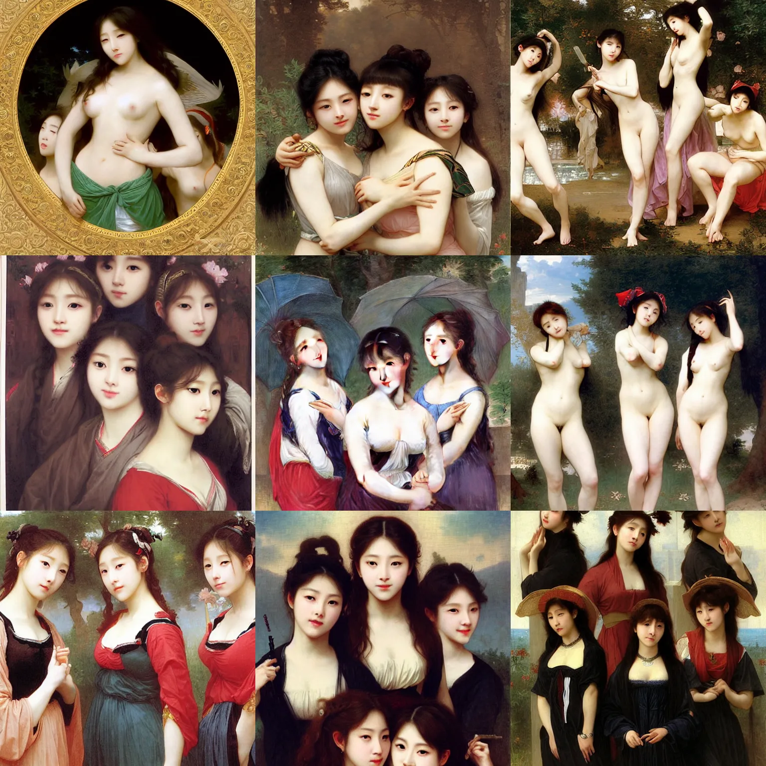 Prompt: a k - pop girl group by bouguereau