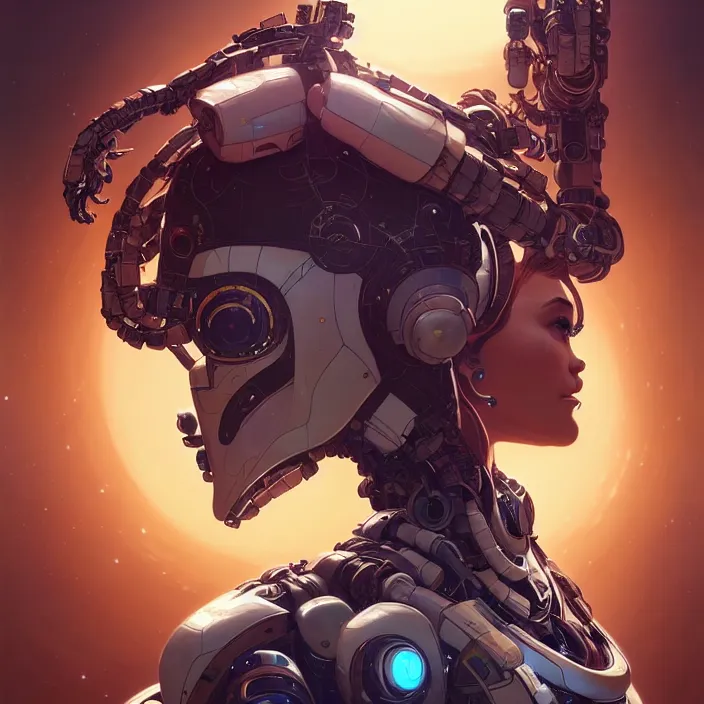 Image similar to symmetry!! portrait of a robot astronaut, floral! horizon zero dawn machine, intricate, elegant, highly detailed, digital painting, artstation, concept art, smooth, sharp focus, illustration, art by artgerm and greg rutkowski and alphonse mucha, 8 k