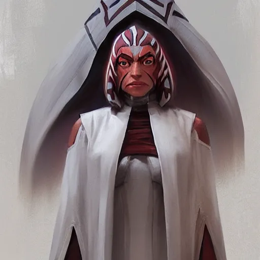 Prompt: portrait of a Ahsoka Tano by Greg Rutkowski, she is about 60 years old, wearing white robes, Star Wars Expanded Universe, highly detailed portrait, digital painting, artstation, concept art, smooth, sharp foccus ilustration, Artstation HQ