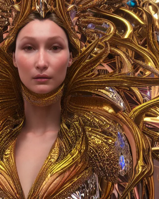 Image similar to a highly detailed metahuman 4 k close up render of an alien goddess bella hadid monument hydra in iris van herpen dress schiaparelli in diamonds crystals swarovski and jewelry iridescent in style of alphonse mucha gustav klimt trending on artstation made in unreal engine 4