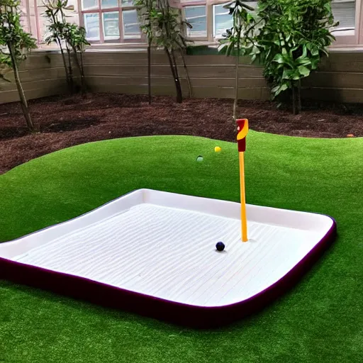 Image similar to mini golf on a giant bed