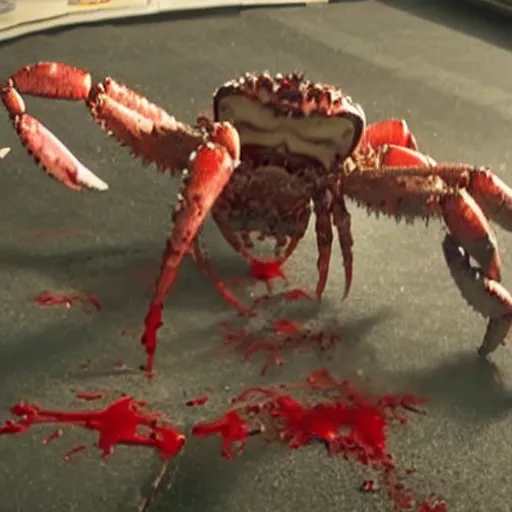 Image similar to big budget horror movie about a blood splattered crab