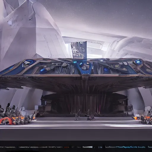 Image similar to sci-fi wall structure on the coronation of napoleon painting and digital billboard in the middle, unreal engine 5, keyshot, octane, artstation trending, ultra high detail, ultra realistic, cinematic, 8k, 16k, in style of zaha hadid, in plastic, dark, tilt shift,