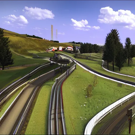 Prompt: Euro track simulator 2022 screenshot, realistic landscape of mid Europe