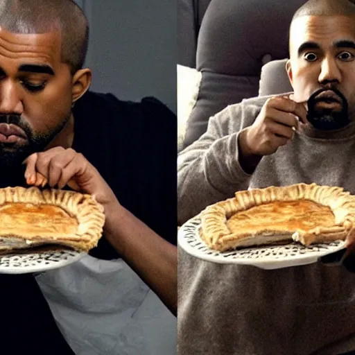 Image similar to bald kanye west eating apple pie on thanksgiving