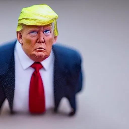 Image similar to miniature claymation figure of donald trump, still, depth of field