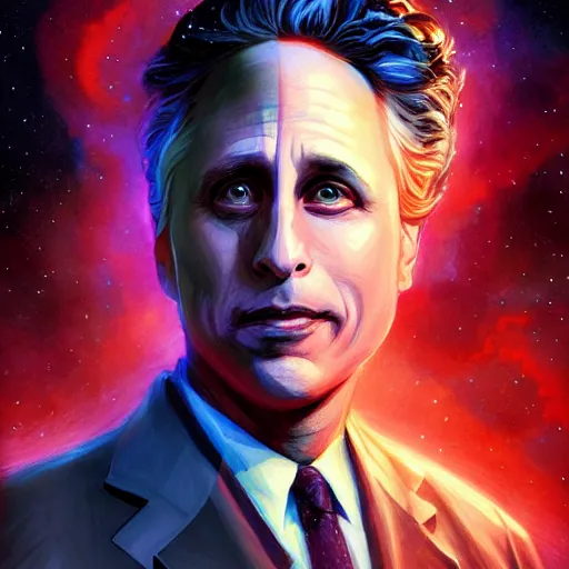 Image similar to an cosmic horror lithograph of jon stewart, by stanley artgerm lau, wlop, rossdraws, james jean, andrei riabovitchev, marc simonetti, and sakimichan, tranding on artstation
