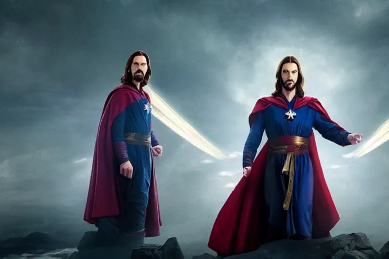 Image similar to film still of Jesus Christ as Doctor Strange in new Avengers film, 4k