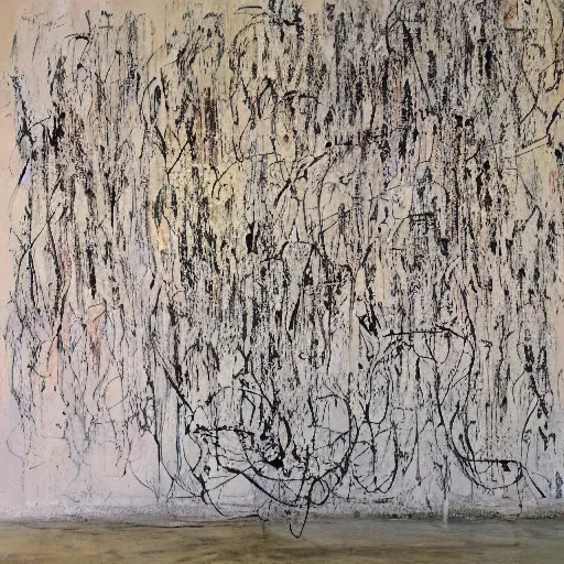 Prompt: large scale painting by cy twombly, high resolution art scan, well lit, swirling loops